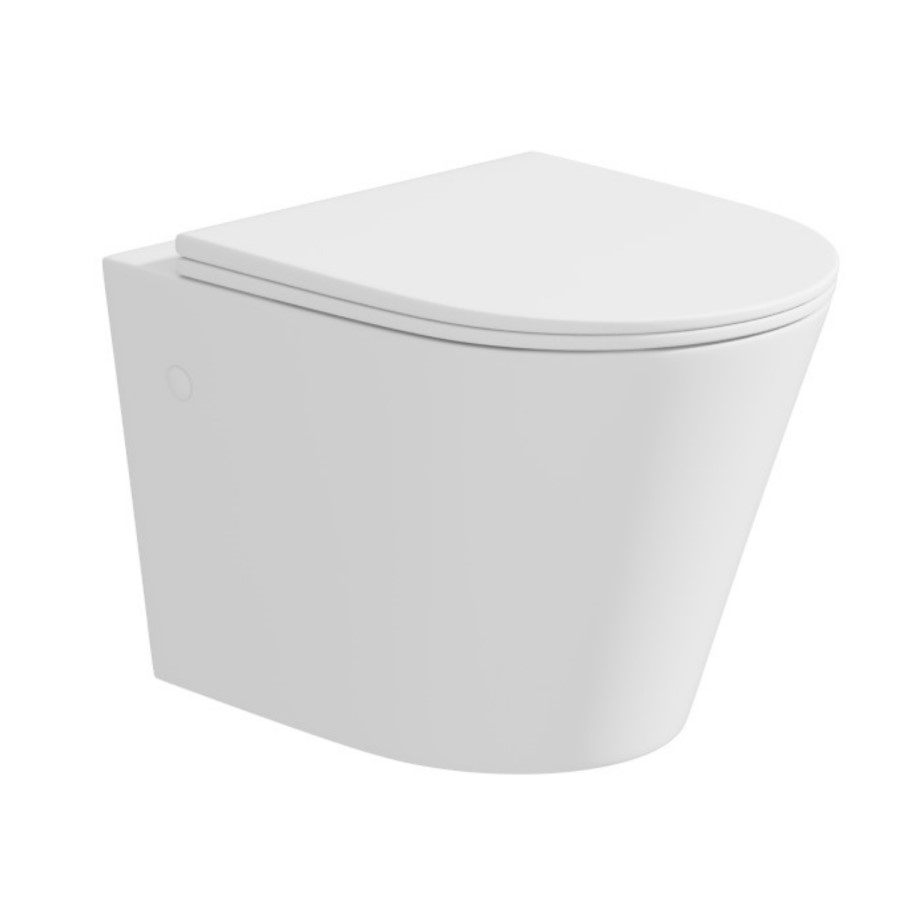 Grade A1 - Matt White Wall Hung Rimless Toilet with Soft Close Seat - Verona