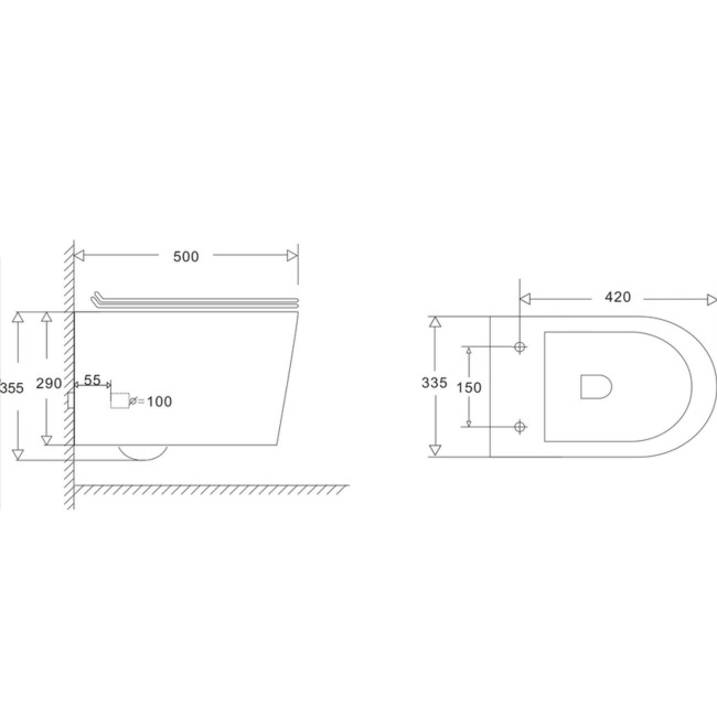 Wall Hung Toilet with Close Seat Matt Black Pneumatic Flush Plate 820mm Frame & Cistern - Alcor