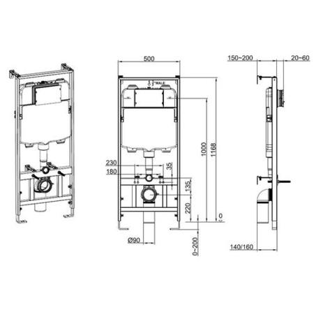 Grade A1 - Zana Brushed Brass Mechanical Flush Plate with 1160mm Frame and Cistern