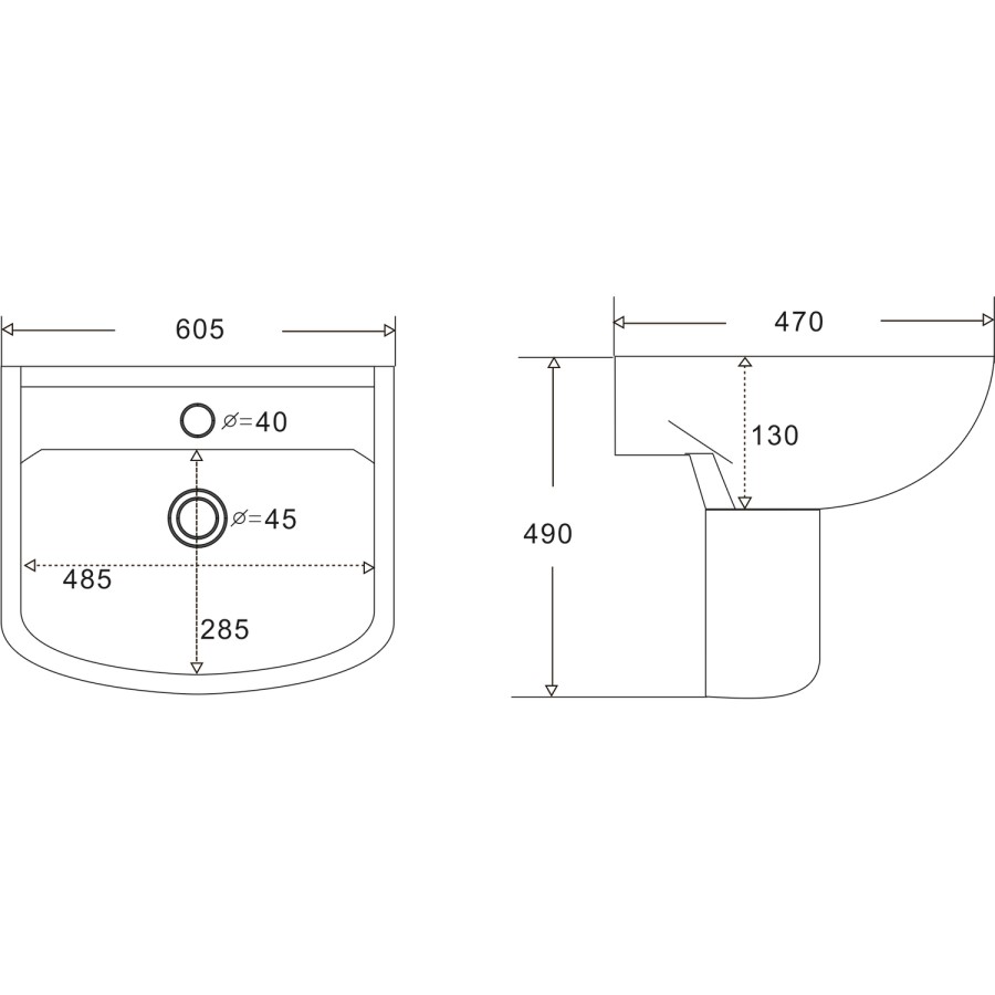 Grade A1 - Modern Semi Pedestal Basin 605mm - Ashford