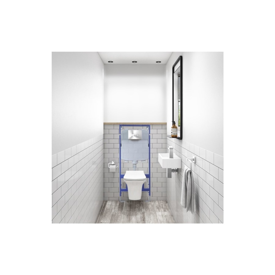 Wall Hung Rimless Toilet with Soft Close Seat Frame Cistern and Chrome Flush - Santiago