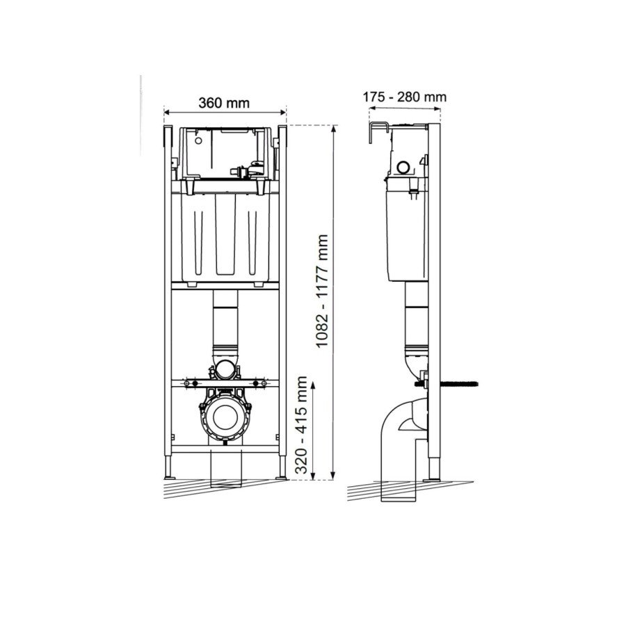 Santiago Wall Hung WC, Soft Close Seat, Wirquin Compact WC Frame and Black Flush Plate