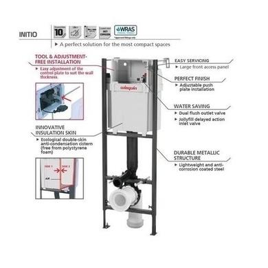 Grade A1 - Santiago Wall Hung WC, Soft Close Seat, Wirquin Compact WC Frame and Black Flush Plate