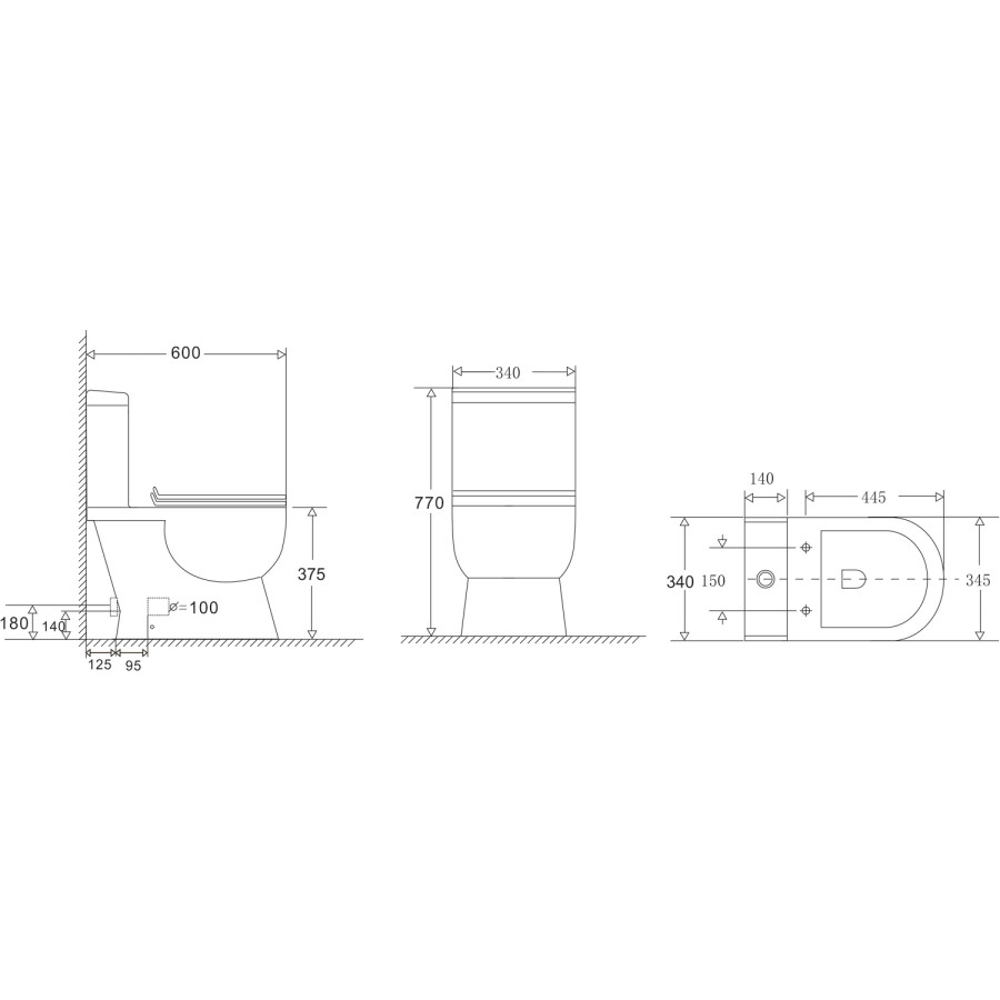 Grade A1 - Close Coupled Rimless Short Projection Toilet with Soft Close Slim Seat - Venice