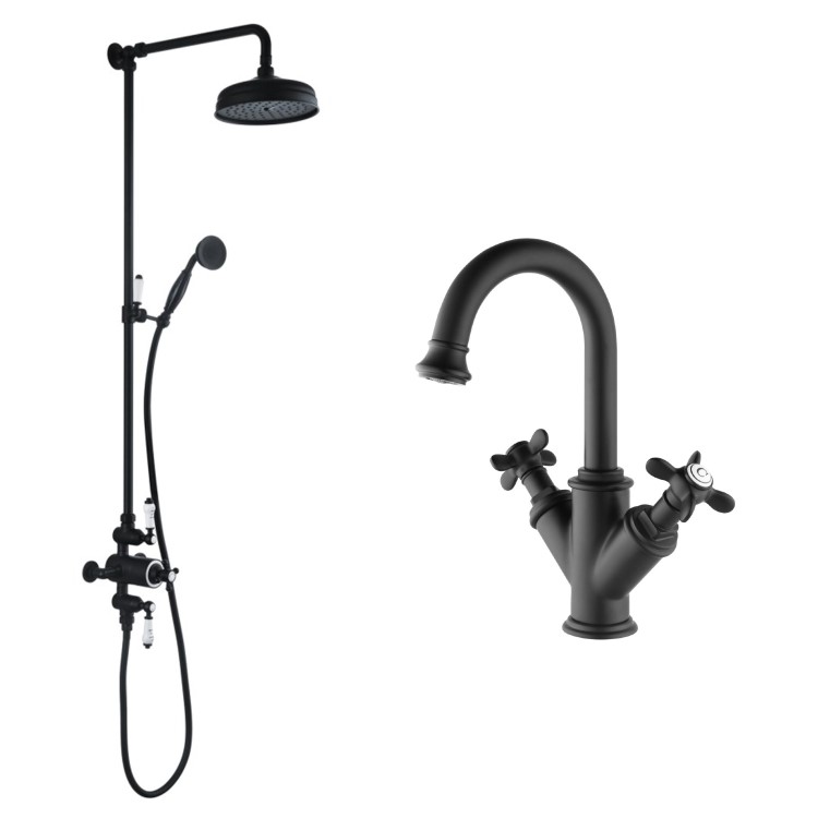 Black Shower and Basin Tap Set - Camden