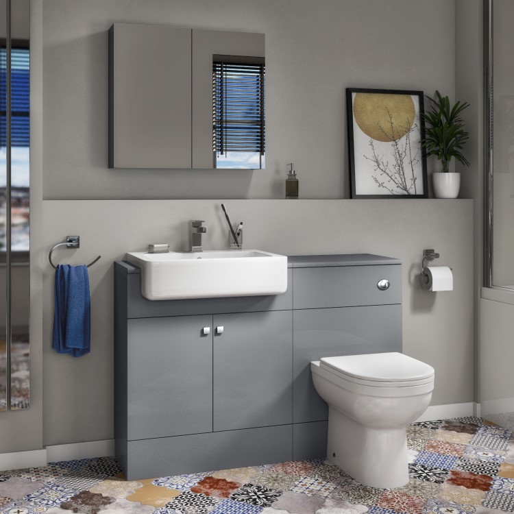 1200mm Grey Toilet and Sink Unit with Round Toilet - Harper