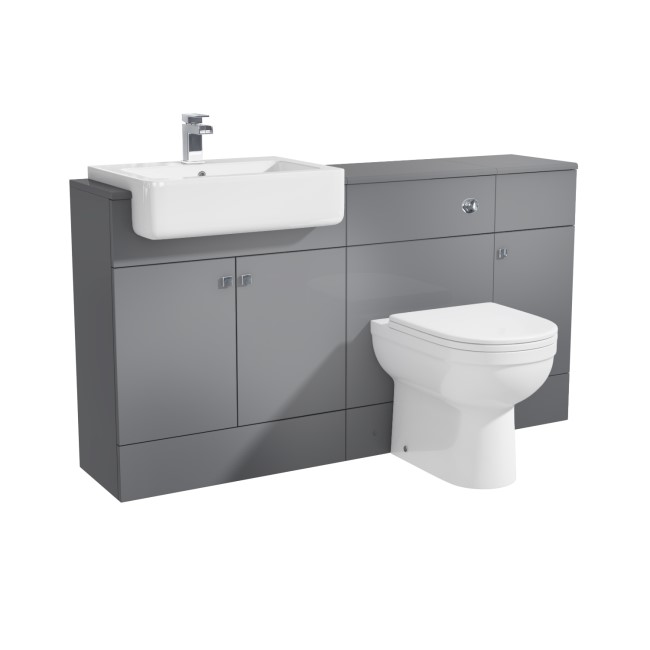 1500mm Grey Toilet and Sink Unit with Storage Unit and Round Toilet - Harper