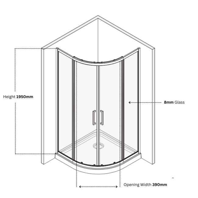 Black 8mm Glass Quadrant Shower Enclosure 800mm  - Pavo