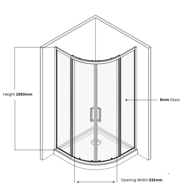 Black 8mm Glass Quadrant Shower Enclosure with Shower Tray 900mm - Pavo