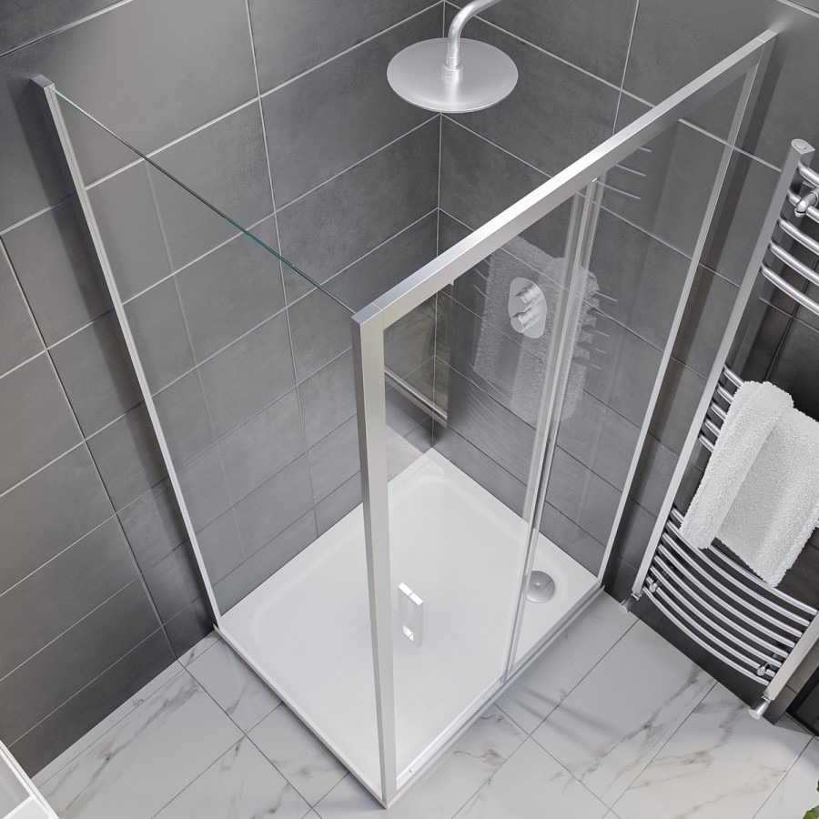 Chrome 8mm Glass Rectangular Sliding Shower Enclosure with Shower Tray 1000x700mm - Pavo