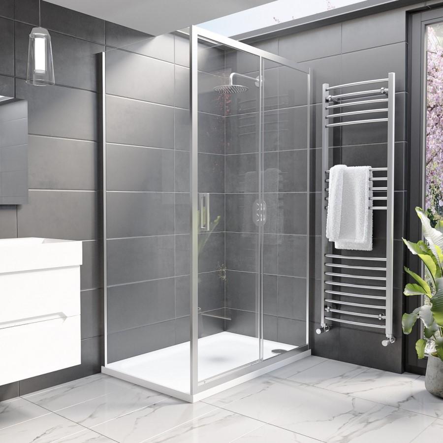 Grade A1 - 1200x700mm Rectangular Sliding Shower Enclosure - Pavo