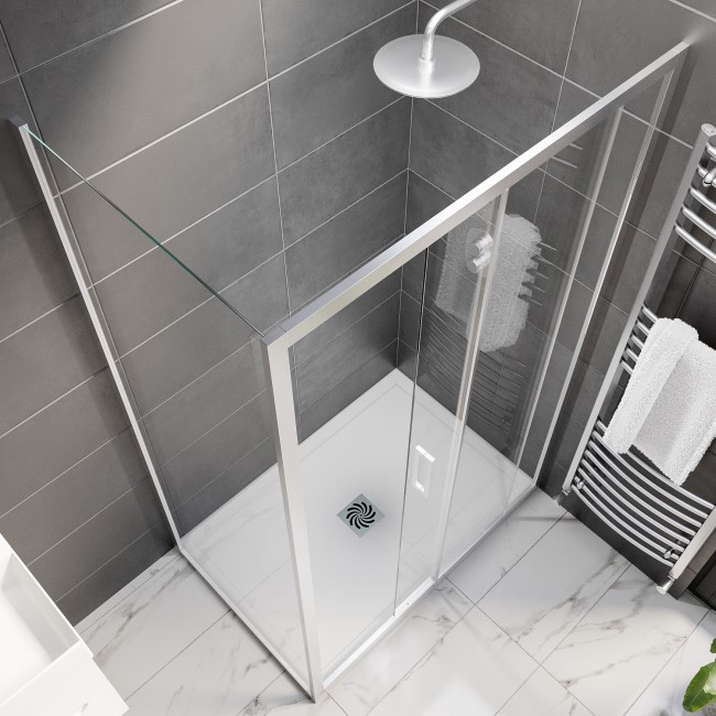 Chrome 8mm Glass Rectangular Sliding Shower Enclosure with Low Profile Shower Tray 1200x900mm - Pavo