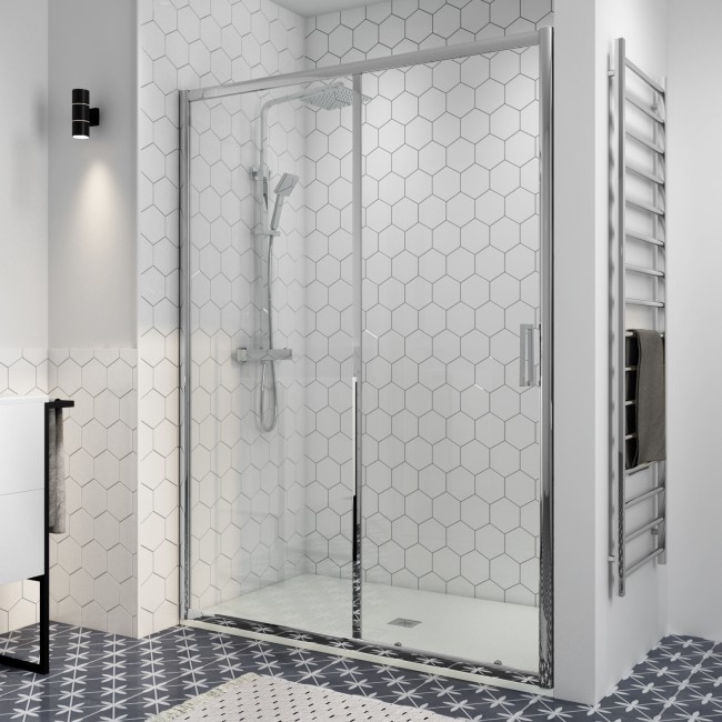 1400mm Chrome Sliding Shower Door 8mm Glass - Pavo