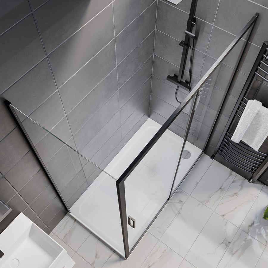 Grade A1 - 1400x800mm Black Rectangular Sliding Shower Enclosure - Pavo