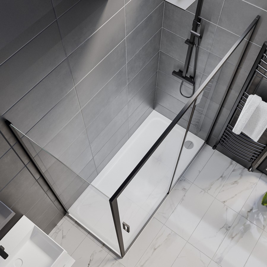 Black 8mm Glass Rectangular Sliding Shower Enclosure with Shower Tray 1700x700mm - Pavo