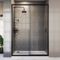 1500mm Black Sliding Shower Door - Pavo