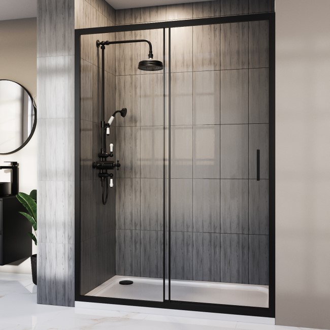 1500mm Black Sliding Shower Door - Pavo