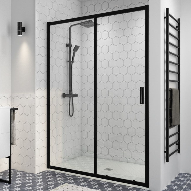 1700mm Black Sliding Shower Door 8mm Glass - Pavo