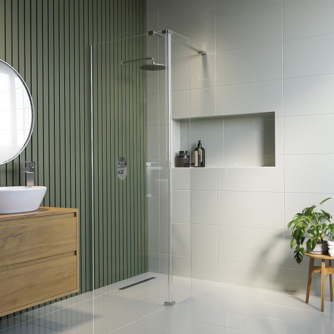 1000mm Chrome Shower Screen for Wetroom & Walk In Shower with 300mm Hinged Flipper Panel - Corvus