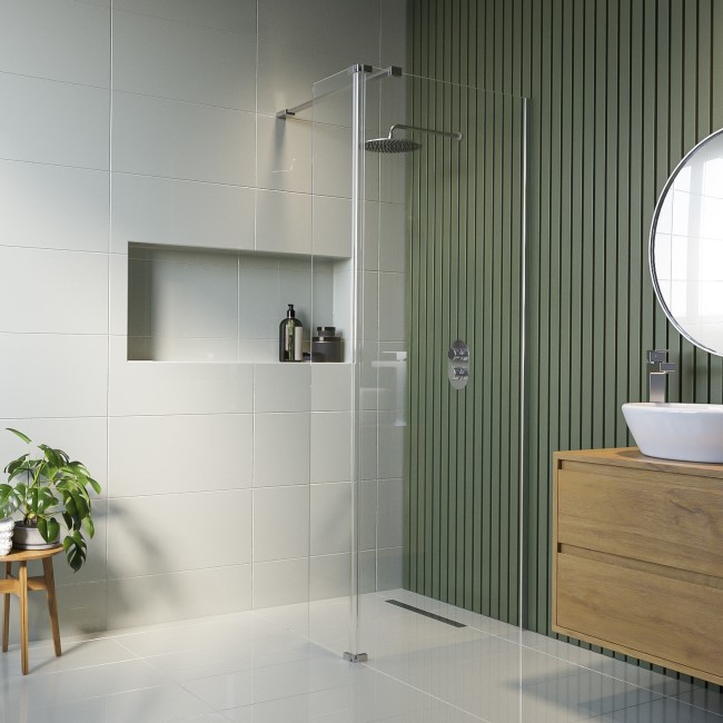 1000mm Chrome Shower Screen for Wetroom & Walk In Shower with 300mm Hinged Flipper Panel - Corvus