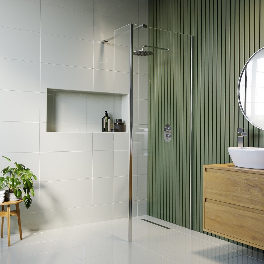 Grade A2 - Walk In Shower 1200mm Frameless with 300mm Fixed Panel and Wall Support Bar - Corvus