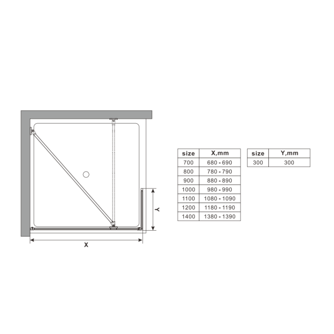 800mm Black Grid Shower Screen for Wetroom & Walk In Shower with 300mm Fixed Panel- Nova