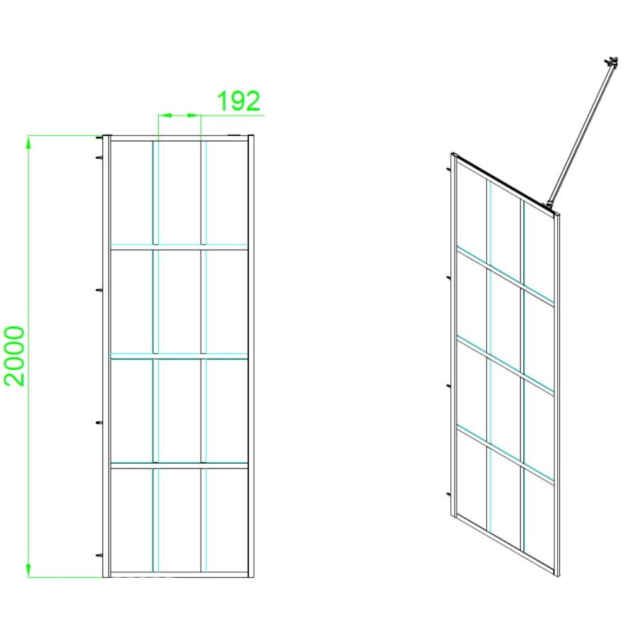 1400x800mm Black Grid Framework Wet Room Shower Screen Enclosure with Shower Tray - Nova