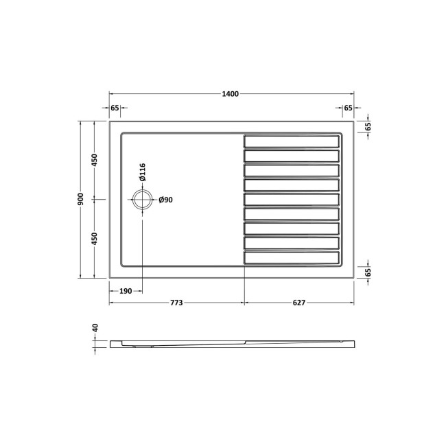 1400x900mm Black Grid Walk In Shower Screen Enclosure and Shower Tray with Drying Area - Nova