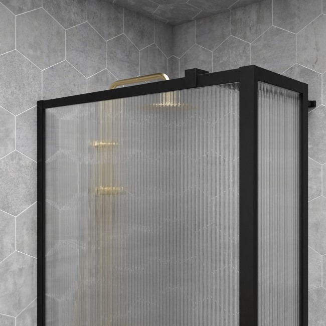 Grade A1 - 1000mm Black Fluted Glass Wet Room Shower Screen with Return Panel - Volan