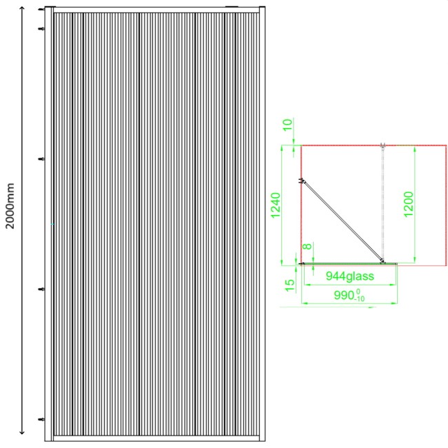 Grade A1 - 1000mm Black Fluted Glass Wet Room Shower Screen with Return Panel - Volan