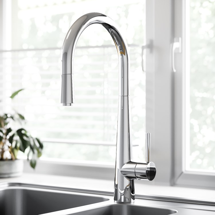 Refurbished Enza Olney Chrome Single Lever Pull Out Kitchen Mixer Tap