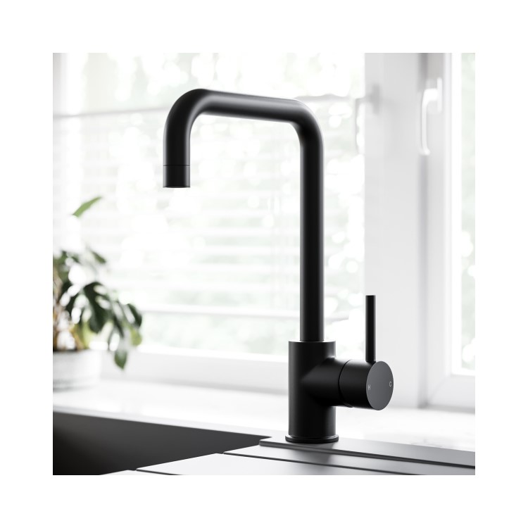 1 Bowl Amelia Reversible Composite Kitchen Sink & Elwood Black Kitchen Mixer Tap