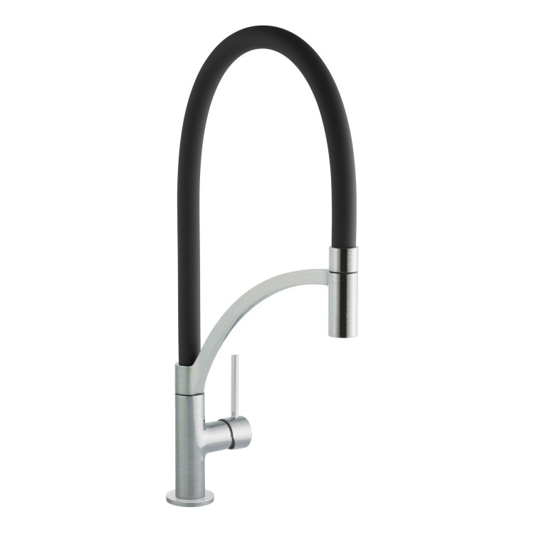 1.5 Bowl Grey Granite Undermount Kitchen Sink & Black Pull Out Kitchen Mixer Tap - Enza Madison