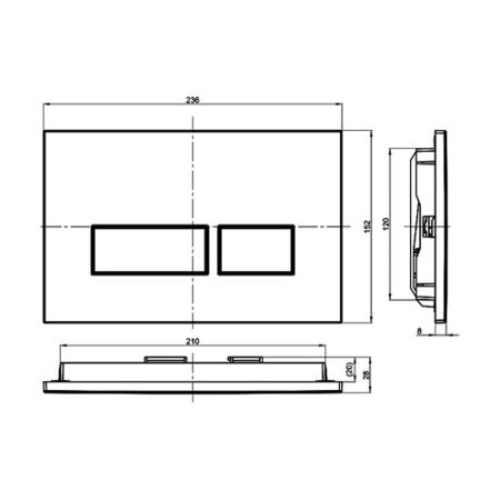 Brushed Bronze Flush Plate with 820mm Wall Mounted WC Frame and Dual Flush Cistern