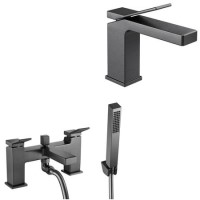 Maxton Gunmetal Bath Shower and Basin Tap Pack