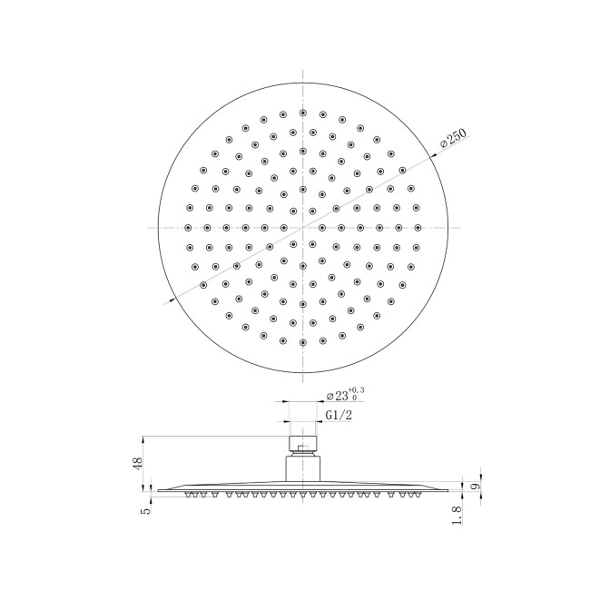 Concealed Round Single Outlet Shower with 200mm Ultra Slim Shower Head and Wall Arm