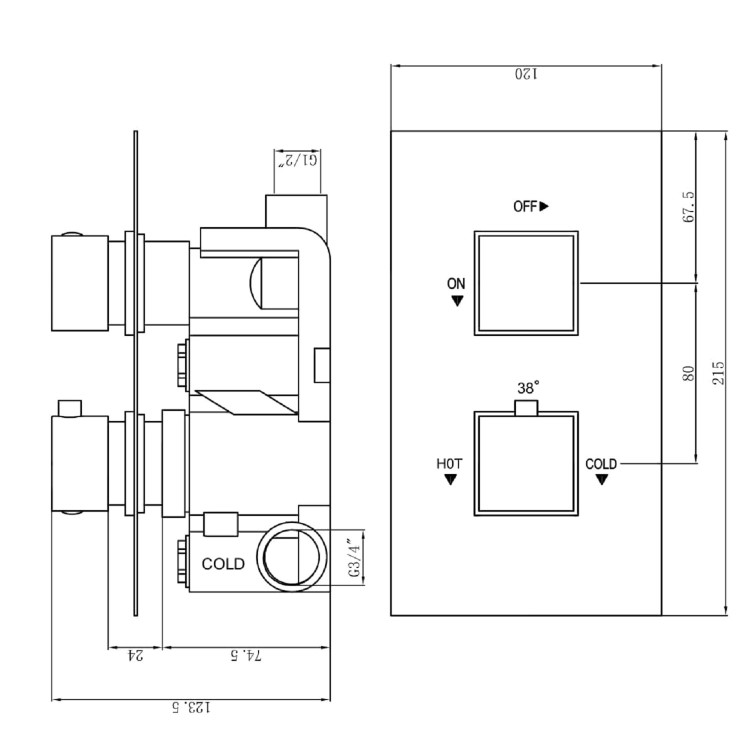 Grade A1 - Chrome Single Outlet Wall Mounted Thermostatic Mixer Shower Set - Cube