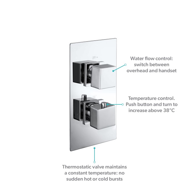 Chrome Dual Outlet Ceiling Mounted Thermostatic Mixer Shower Set with Hand Shower - Cube