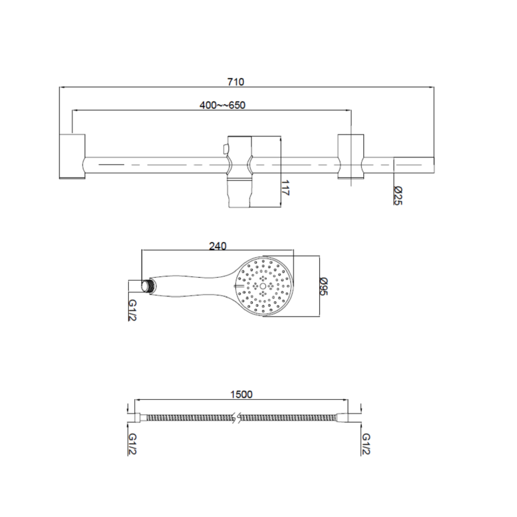 Chrome Dual Outlet Ceiling  Mounted Thermostatic Mixer Shower Set with Hand Shower - Flow