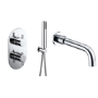 Chrome Dual Outlet Thermostatic Mixer Shower Set With Hand Shower and Pencil Bath Filler Spout - Arissa