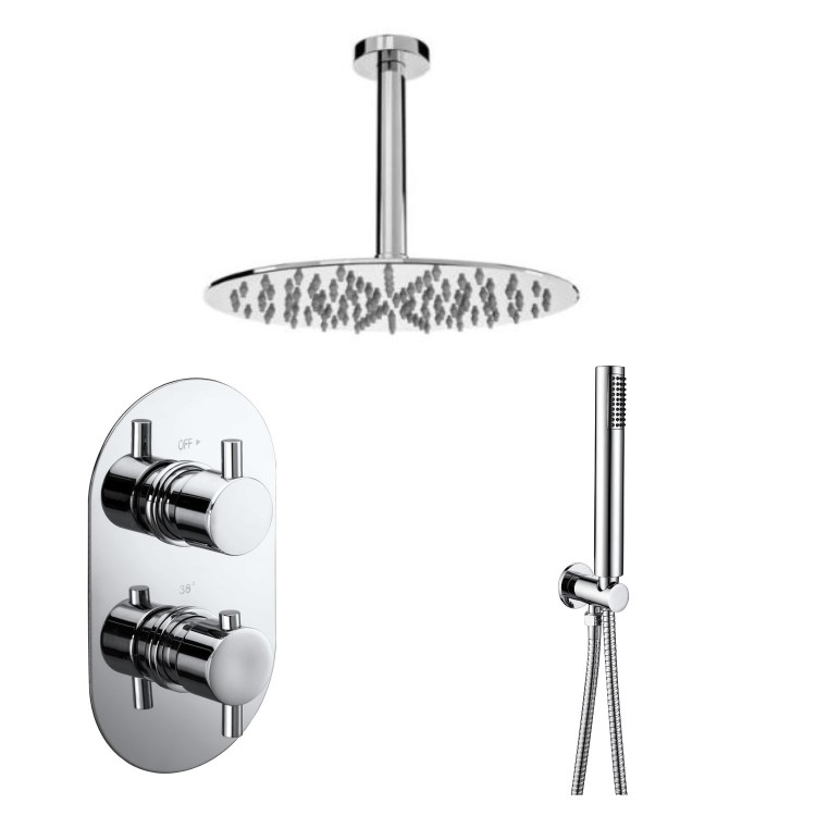 Chrome Dual Outlet Ceiling Mounted Mixer Shower Set With Hand Shower - Arissa