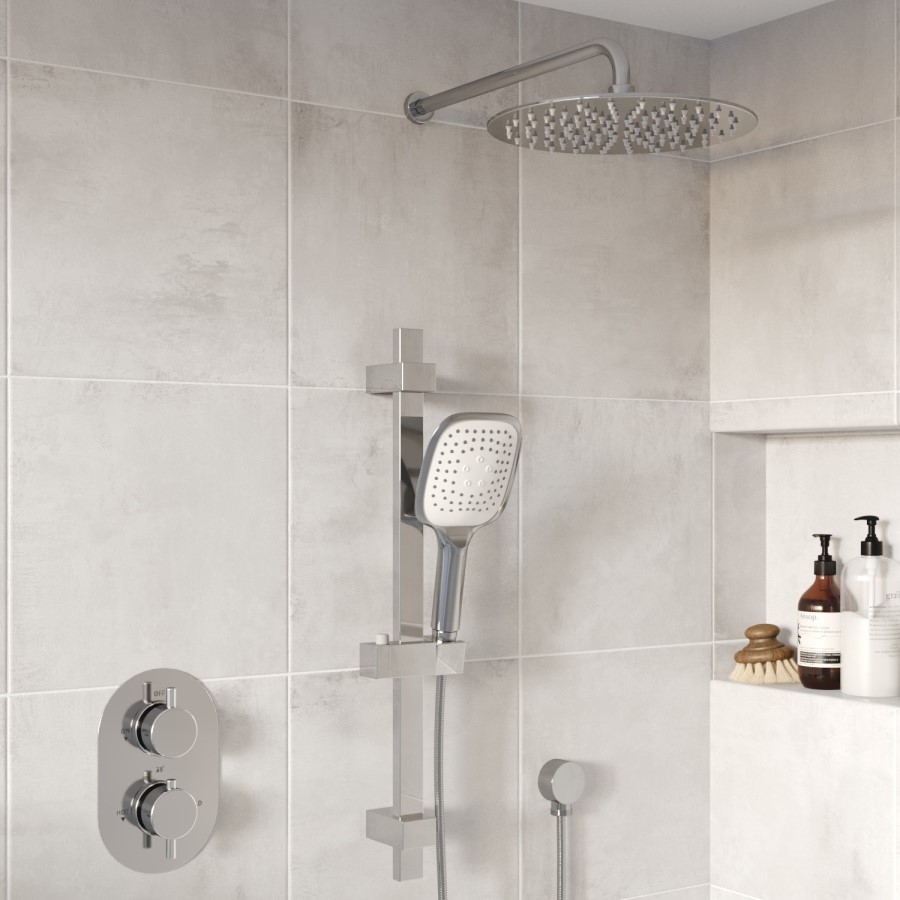 GRADE A2 - Chrome 2 Outlet Concealed Thermostatic Shower Valve with Dual Control - Flow