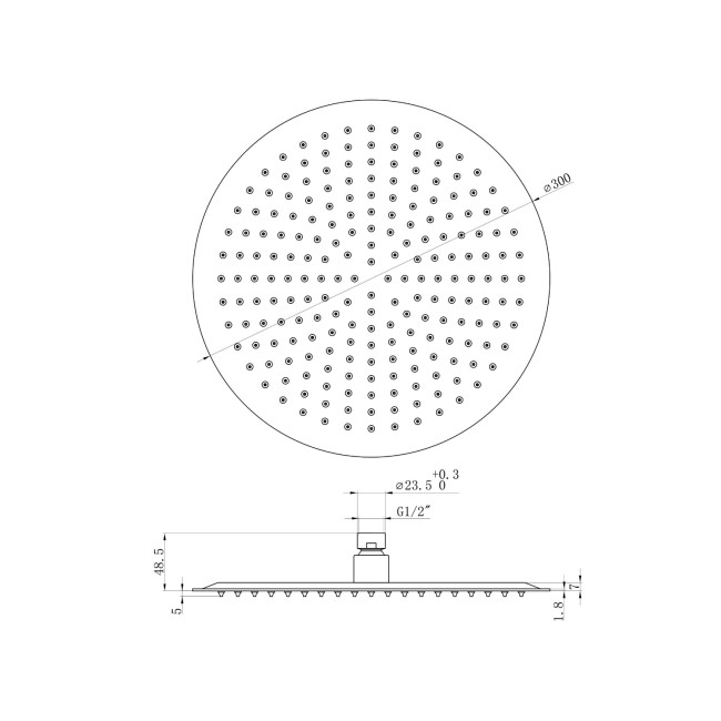 Ultra Slim Round Shower Head 300mm