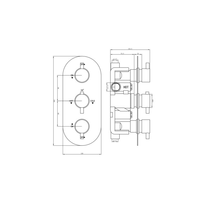 Chrome Dual Outlet Wall Mounted Thermostatic Mixer Shower Set with Hand Shower - Flow