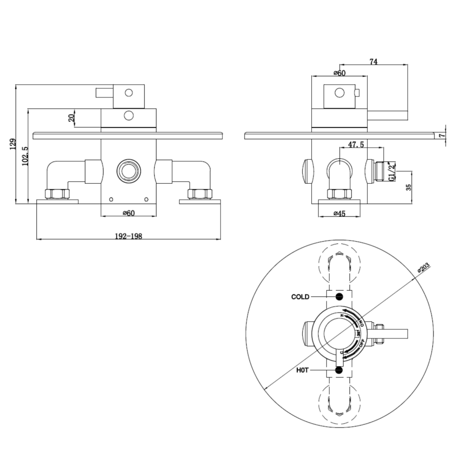 Chrome Thermostatic Mixer Shower Set With Round Slide Rail Kit - Volta