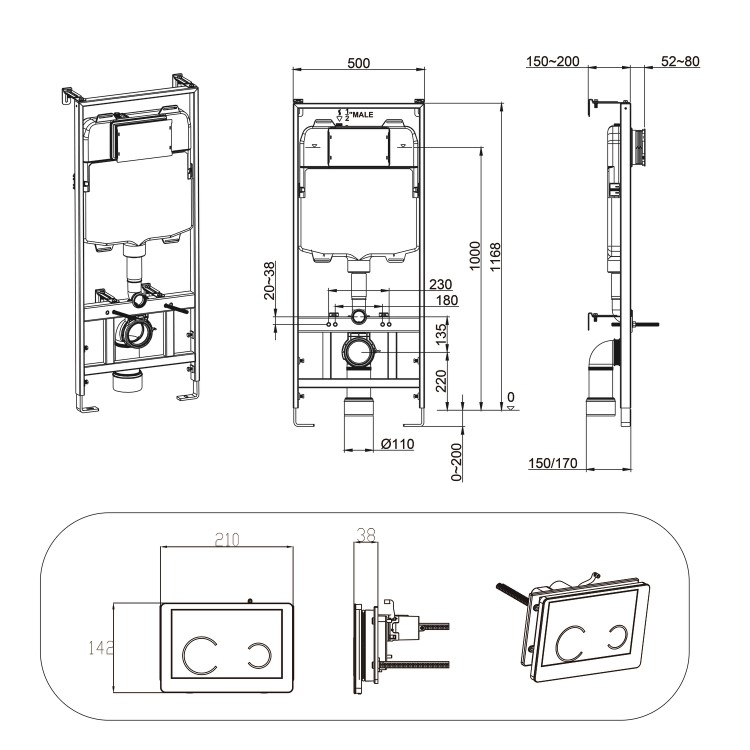 Wall Hung Smart Bidet Japanese Toilet with 1160mm Frame Cistern and White Sensor Flush Plate - Purificare