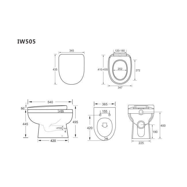 Grade A1 - Back to Wall Comfort Height Toilet with Soft Close Seat - Addison 