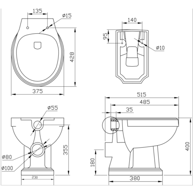 Grade A1 - Close Coupled Traditional Low Level Toilet with Wooden Soft Close Seat - Park Royal