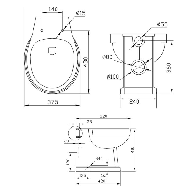 Back to Wall Traditional Toilet with Wooden Soft Close Seat - Park Royal