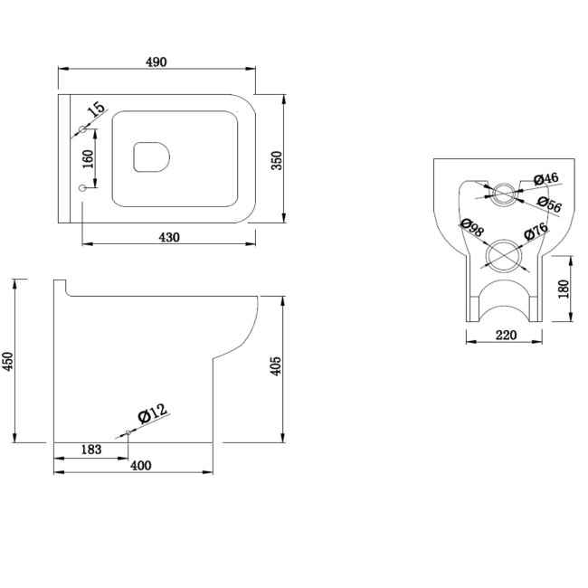 500mm Dark Grey Back to Wall Unit with Modern Toilet - Westbury